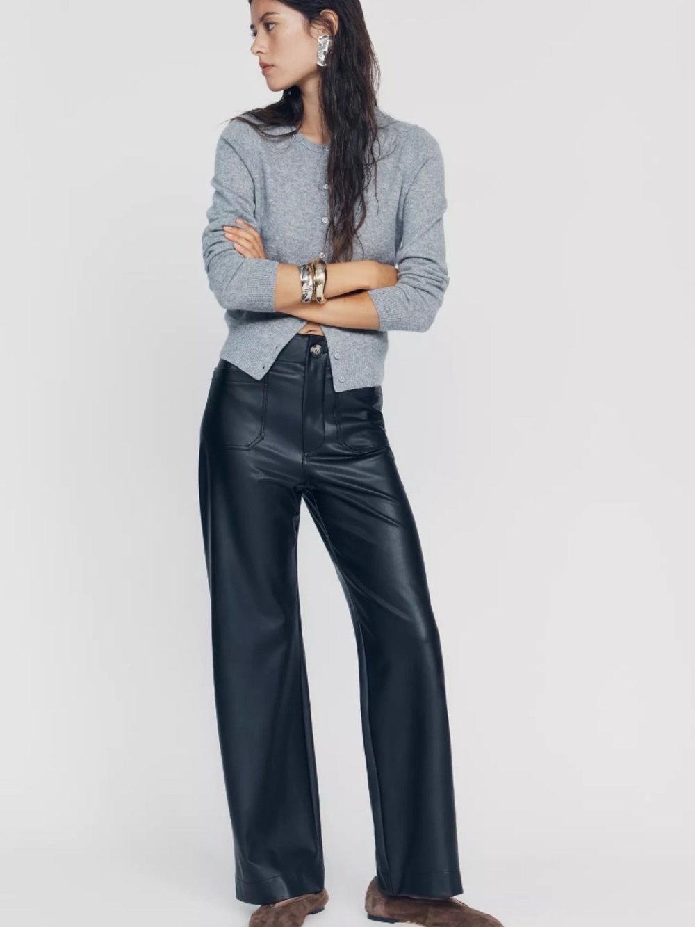 Anthropologie Maeve Colette Faux Leather Full Length Pants Black-Size 28